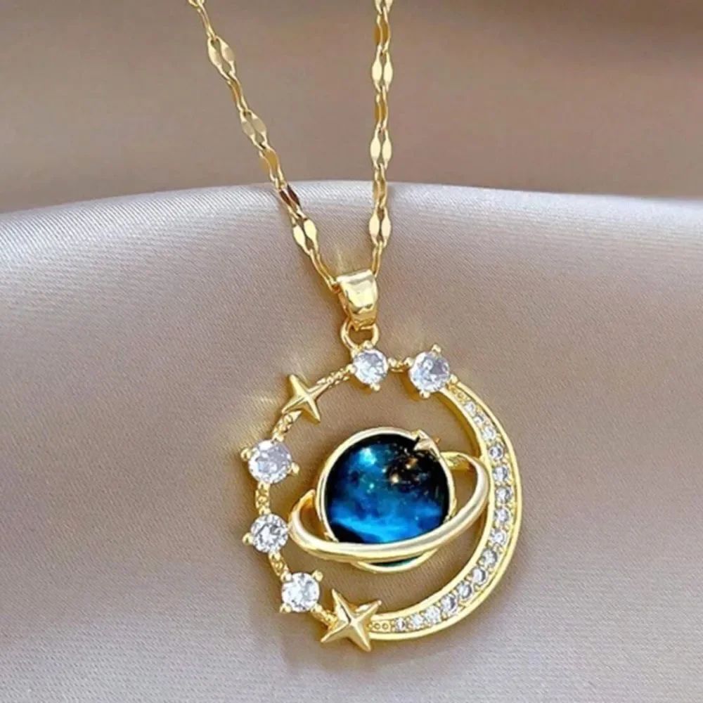 MISSLOOK Gold and Blue Celestial moon, and stars necklace
